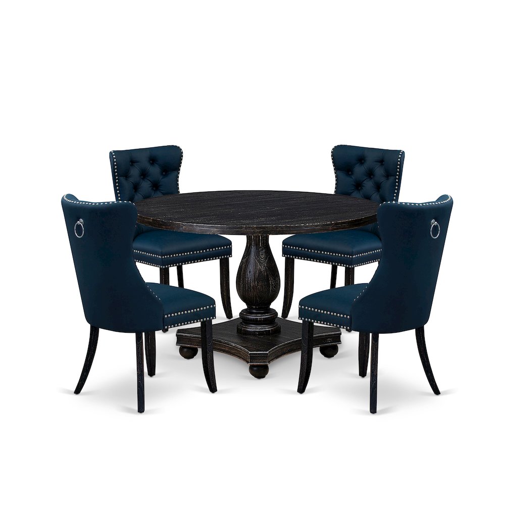 5 Piece Dining Table Set Includes 48″ Round Table In Navy Blue Color