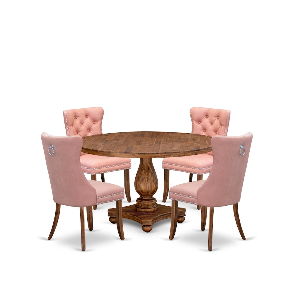 5-Pc Dining Set Consist A Modern Kitchen Table And 4 Beige Red Parsons Chairs