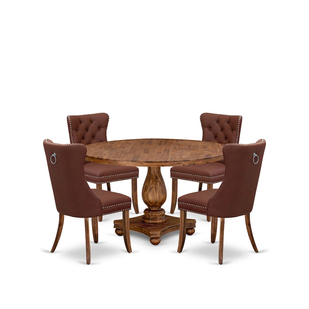 5-Pc Dining Table Set Consist A Kitchen Table And 4 Burgundy Upholstered Chairs