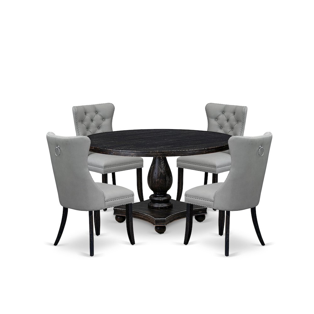 5 Piece Dining Table Set Consists Of 54″ Round Table In Light Gray Color