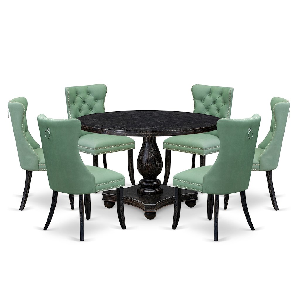 7 Piece Dinette Set Consists Of 48″ Round Table In Willow Green Color