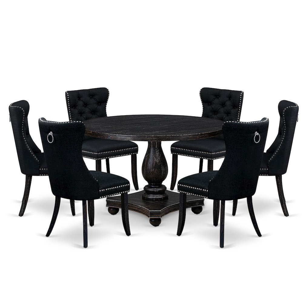 7 Piece Kitchen Table Set Includes 48″ Round Table In Black Color