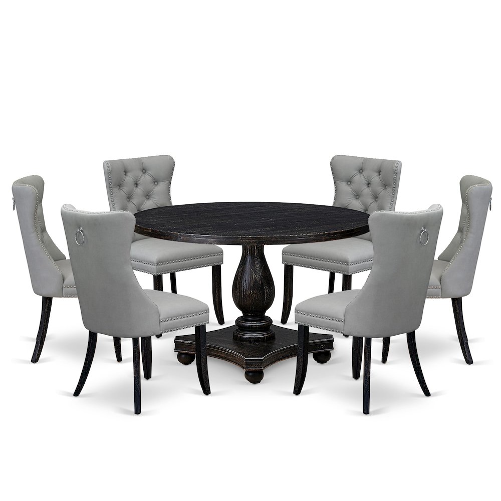 7 Piece Dining Table Set Consists Of 48″ Round Table In Light Gray Color