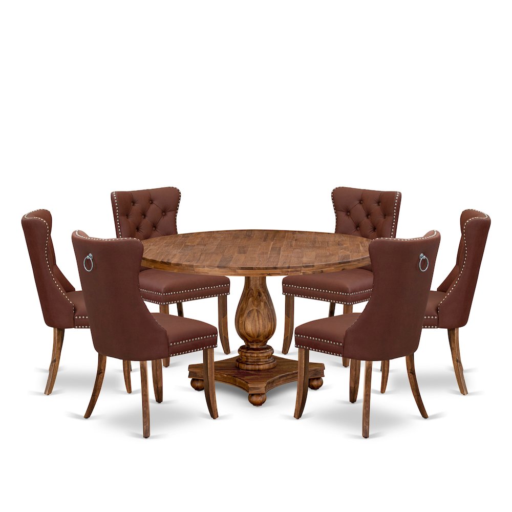 7-Pc Modern Dining Table Set Contain A Mid Century Table And 6 Burgundy Chairs