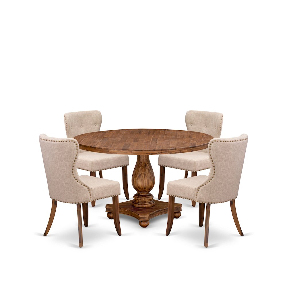 5-Pc Kitchen Table Set Of A Pedestal Wooden Table