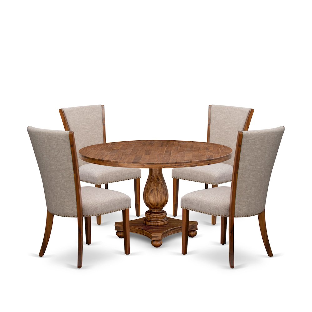 5 Piece Dinette Set Consists Of 54″ Round Dining Table In Light Tan Color