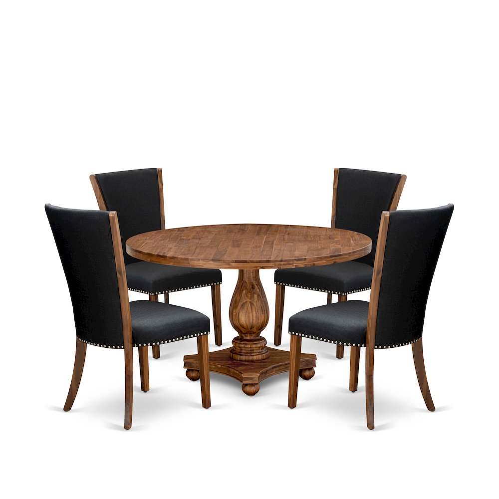 5 Piece Dinette Set For 4 Includes 54″ Round Table In Black Color