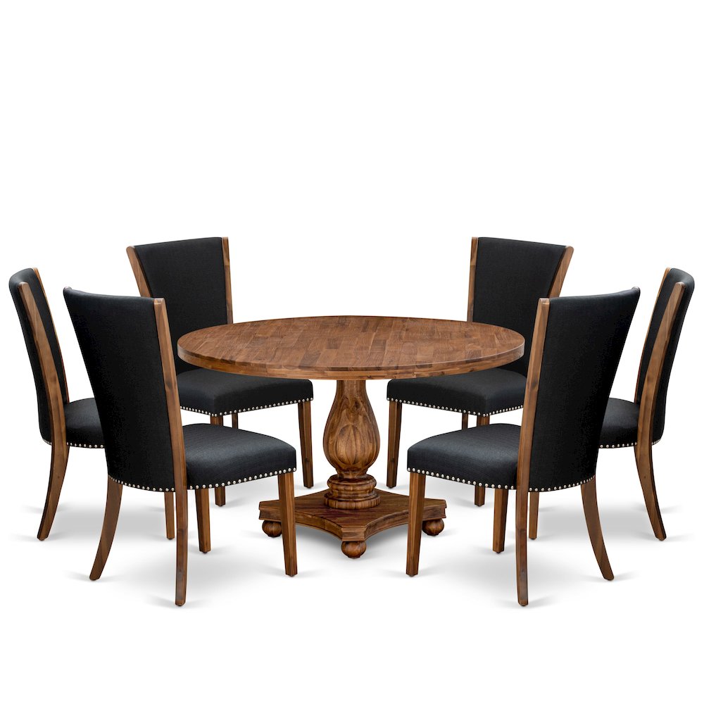 7 Piece Dining Set For 6 Consists Of 54″ Round Table In Black Color