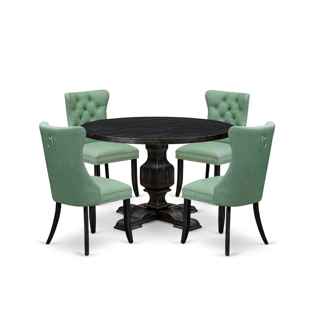 5 Piece Dining Set Contains 48″ Round Table In Willow Green Color