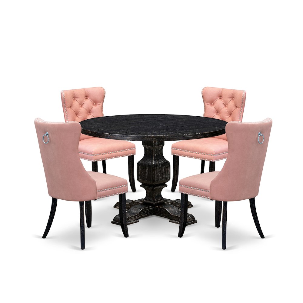 5 Piece Dining Set For 4 Contains 48″ Round Table In Beige Red Color