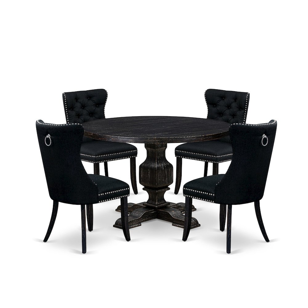 5 Piece Dining Room Set Consists Of 48″ Round Table In Black Color