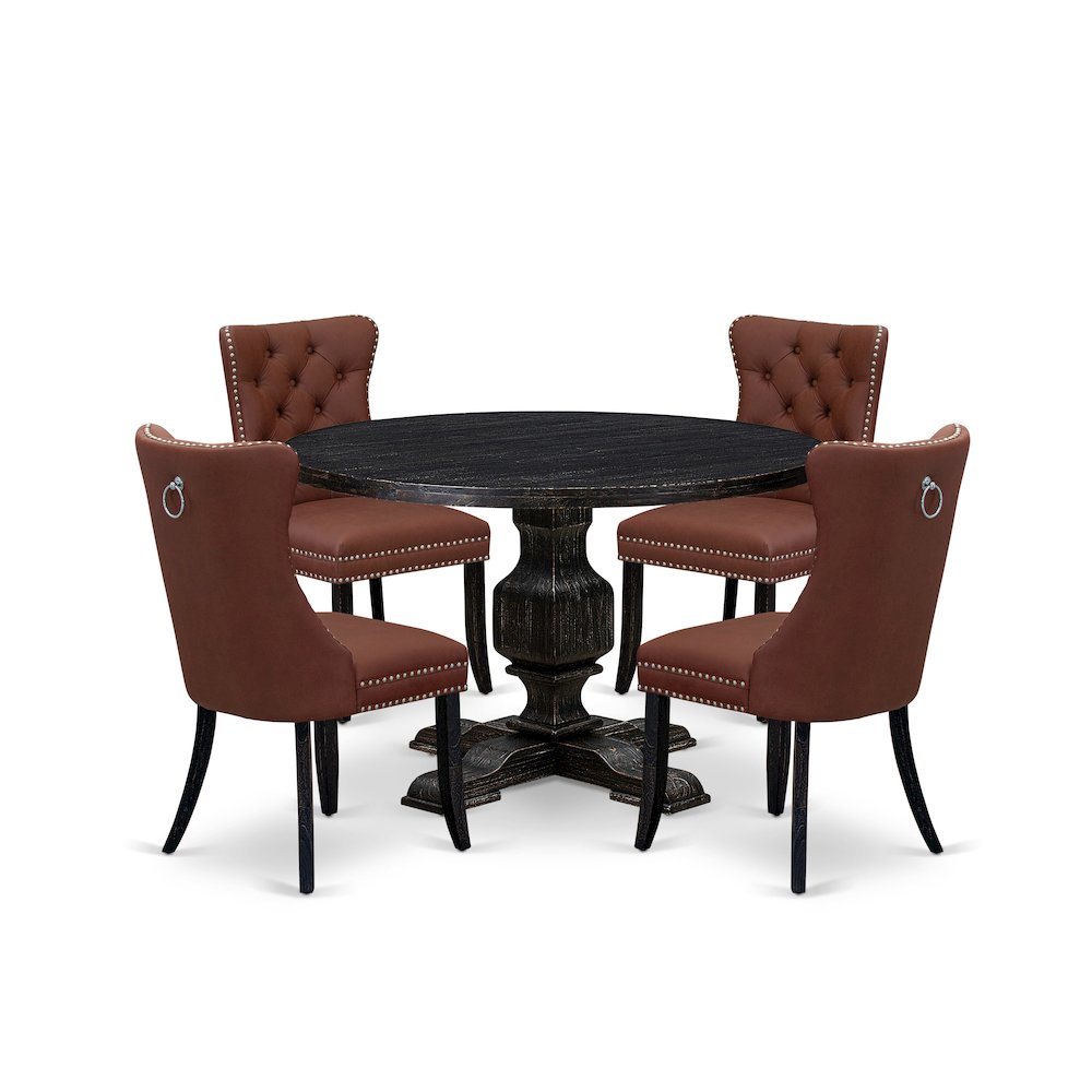 5 Piece Dining Table Set Contains 48″ Round Table In Burgandy Color