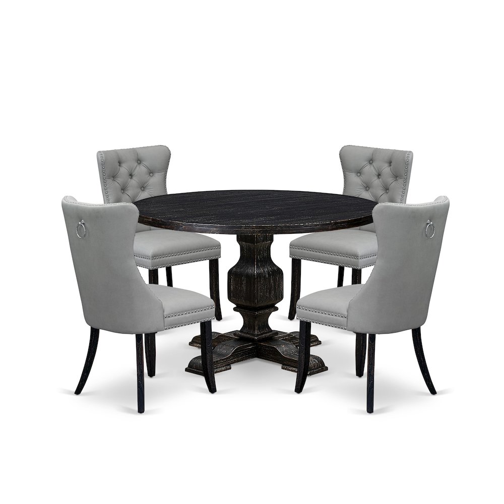 5 Piece Dining Table Set Contains 48″ Round Table In Light Gray Color