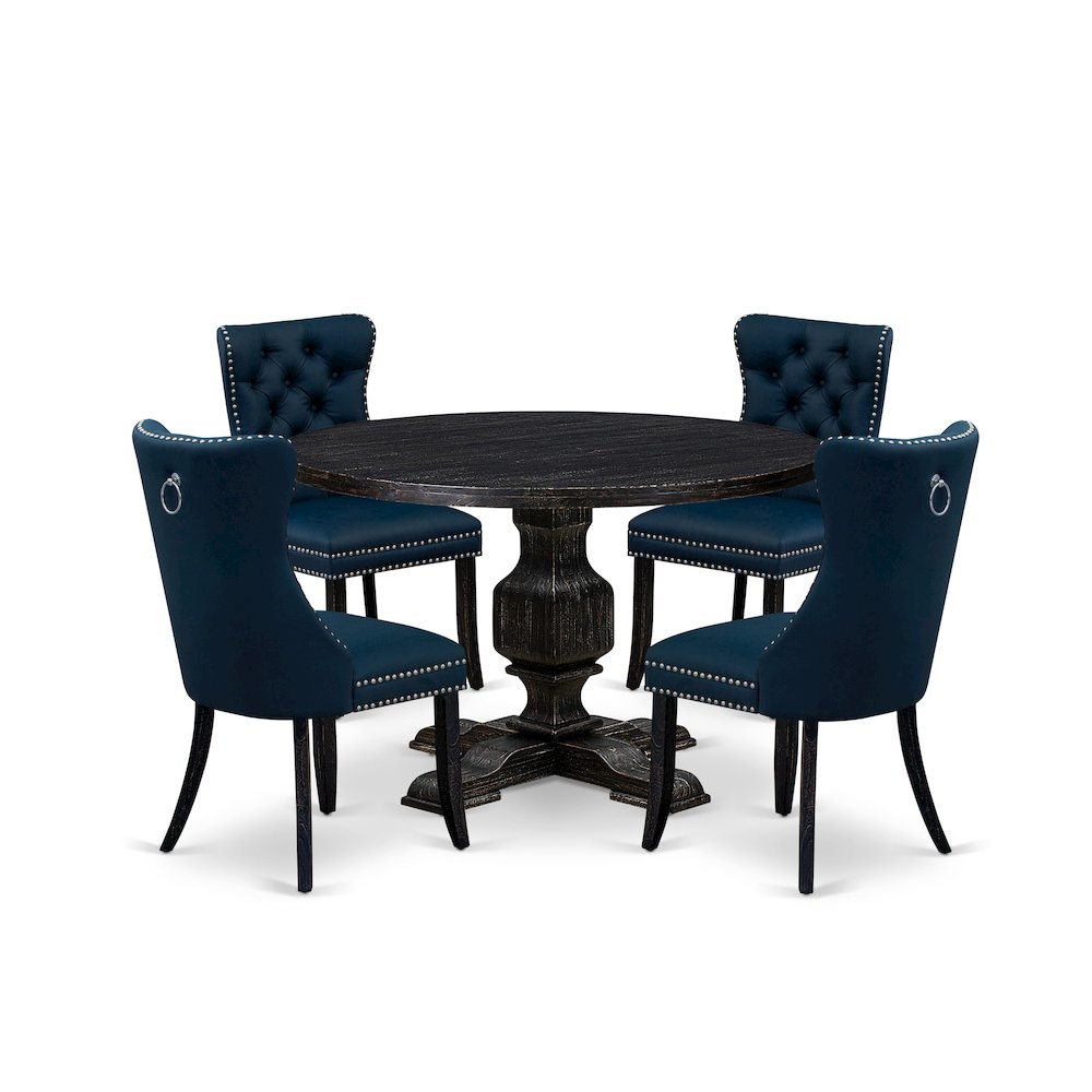 5 Piece Dining Table Set Contains 48″ Round Table In Navy Blue Color