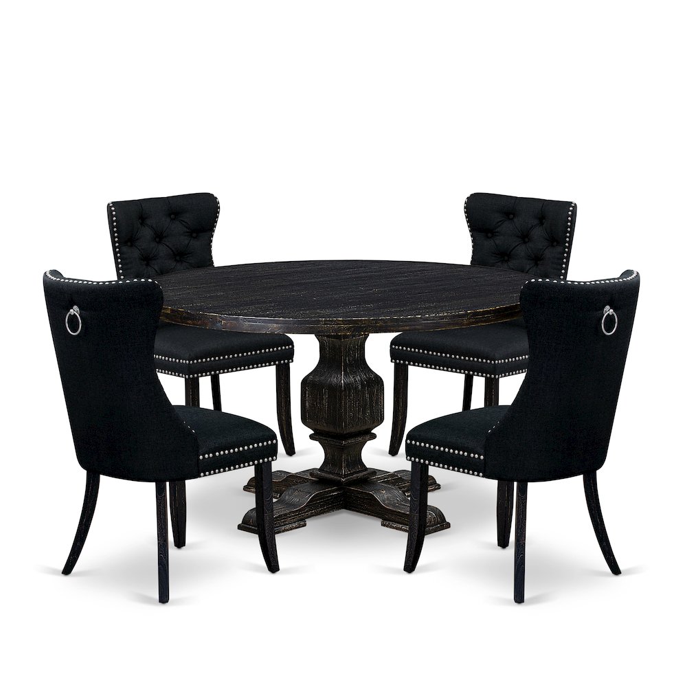5 Piece Dining Room Set For 4 Includes 54″ Round Table In Black Color