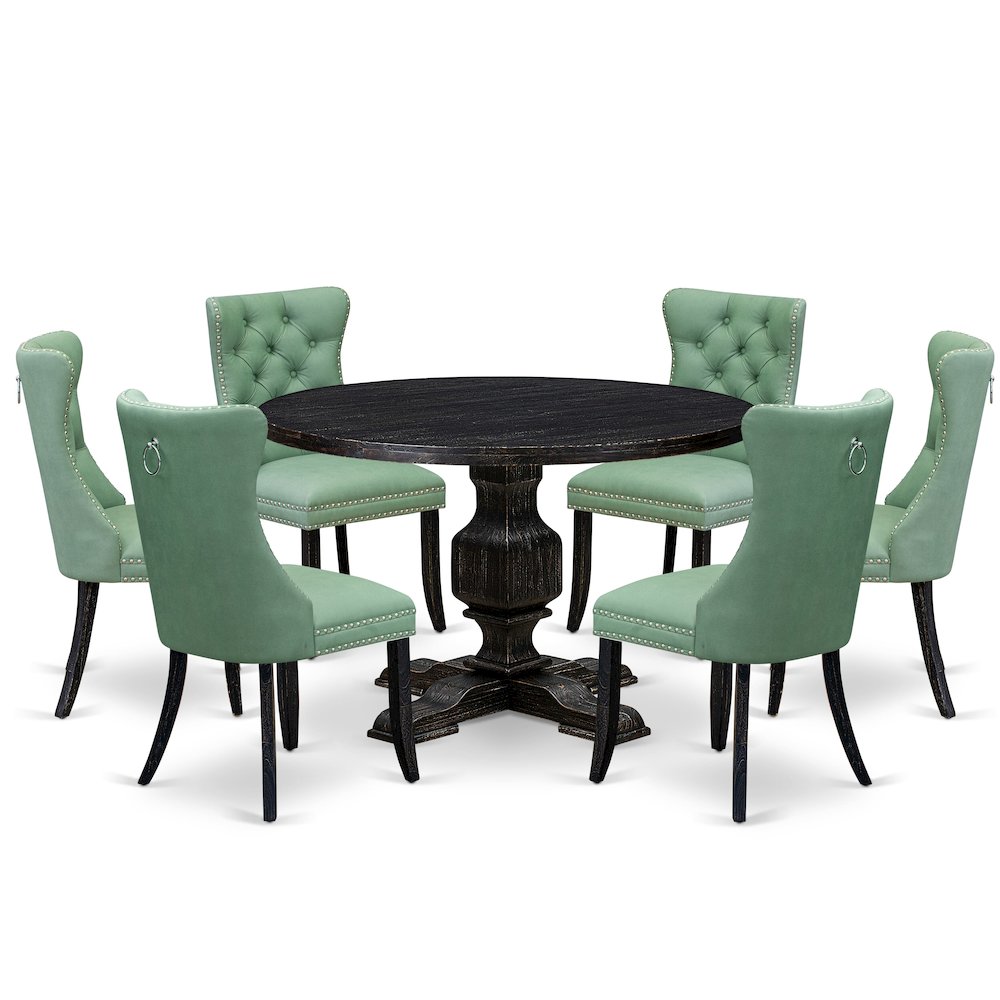 7 Piece Dinette Set Includes 48″ Round Table In Willow Green Color