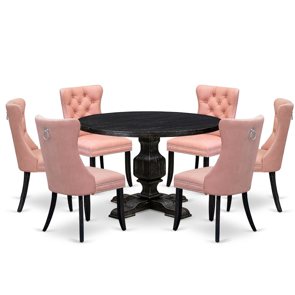 7 Piece Dining Set Includes 48″ Round Kitchen Table In Beige Red Color