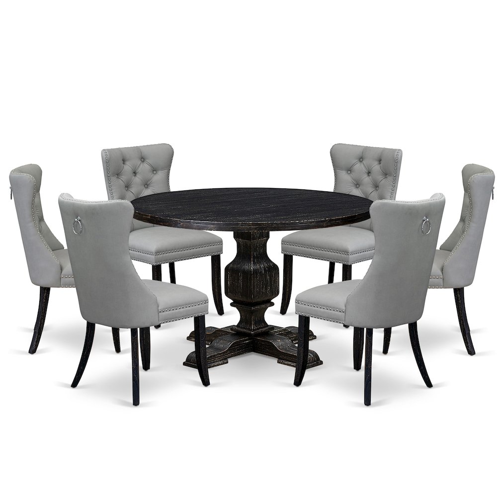 7 Piece Dining Table Set Includes 48″ Round Table In Light Gray Color