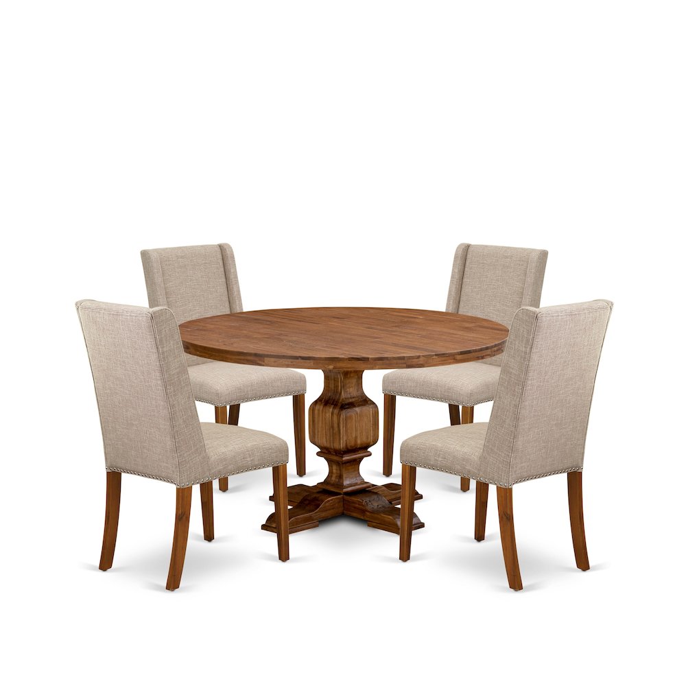 5-Piece Dining Table And 4 Light Tan Linen Fabric Dining Room Chair