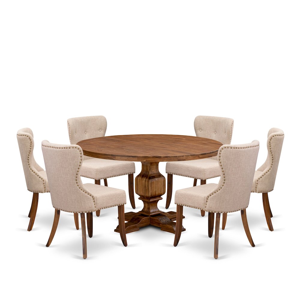 7-Pc Wooden Dining Set A Pedestal Dinner Table