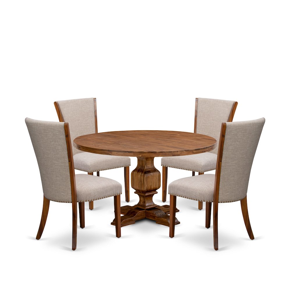 5 Piece Kitchen Table Set Includes 54″ Round Table In Light Tan Color