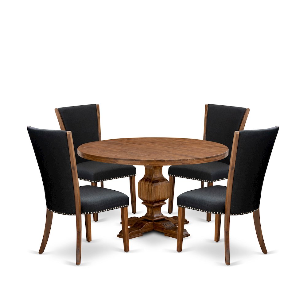 5 Piece Dining Table Set Contains 54″ Round Kitchen Table In Black Color