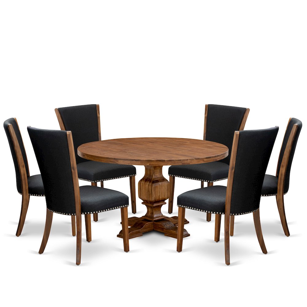 7 Piece Dining Table Set For 6 Includes 54″ Round Table In Black Color