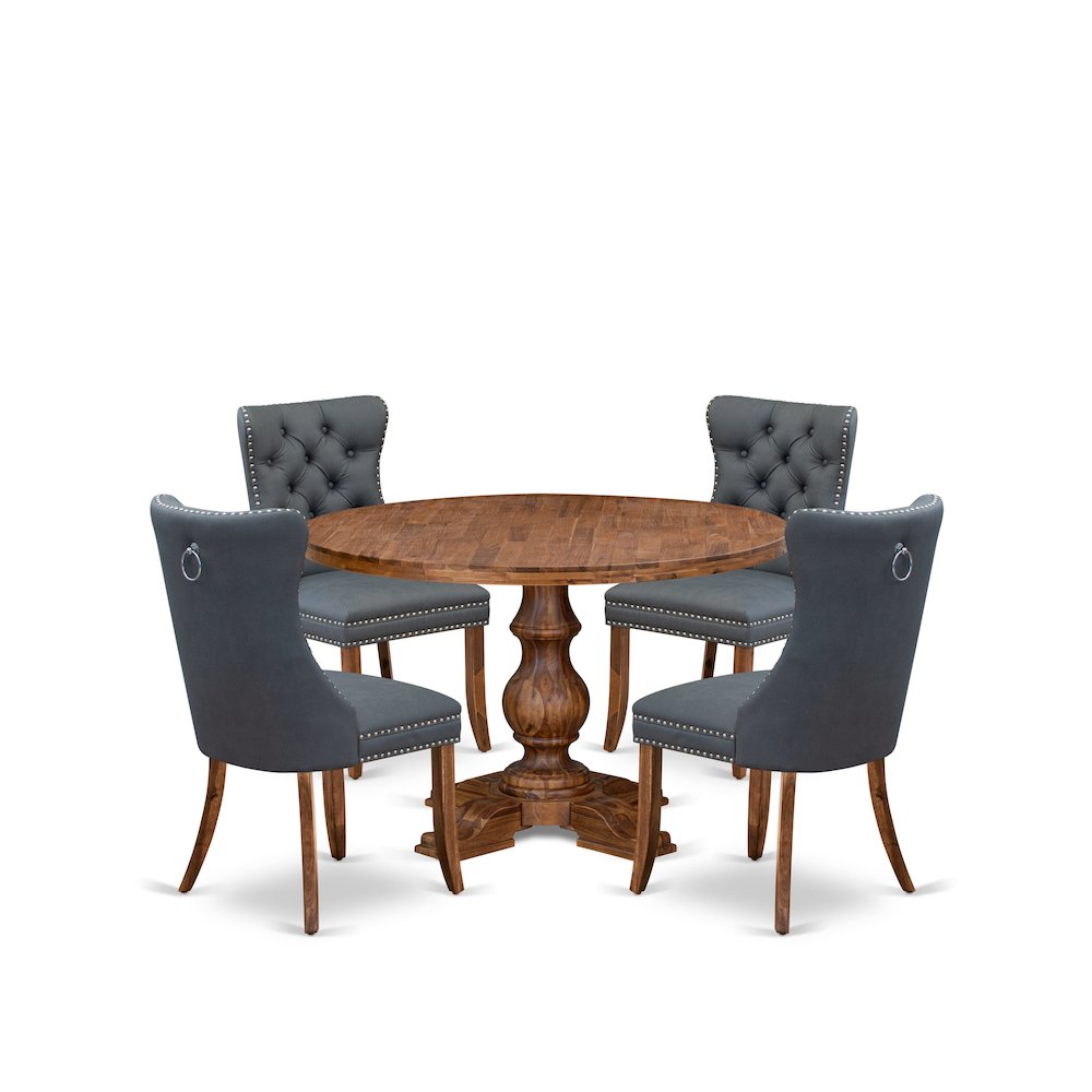 5-Piece Mid-Century Dining Table And 4 Platinum Gray Dinner Chairs