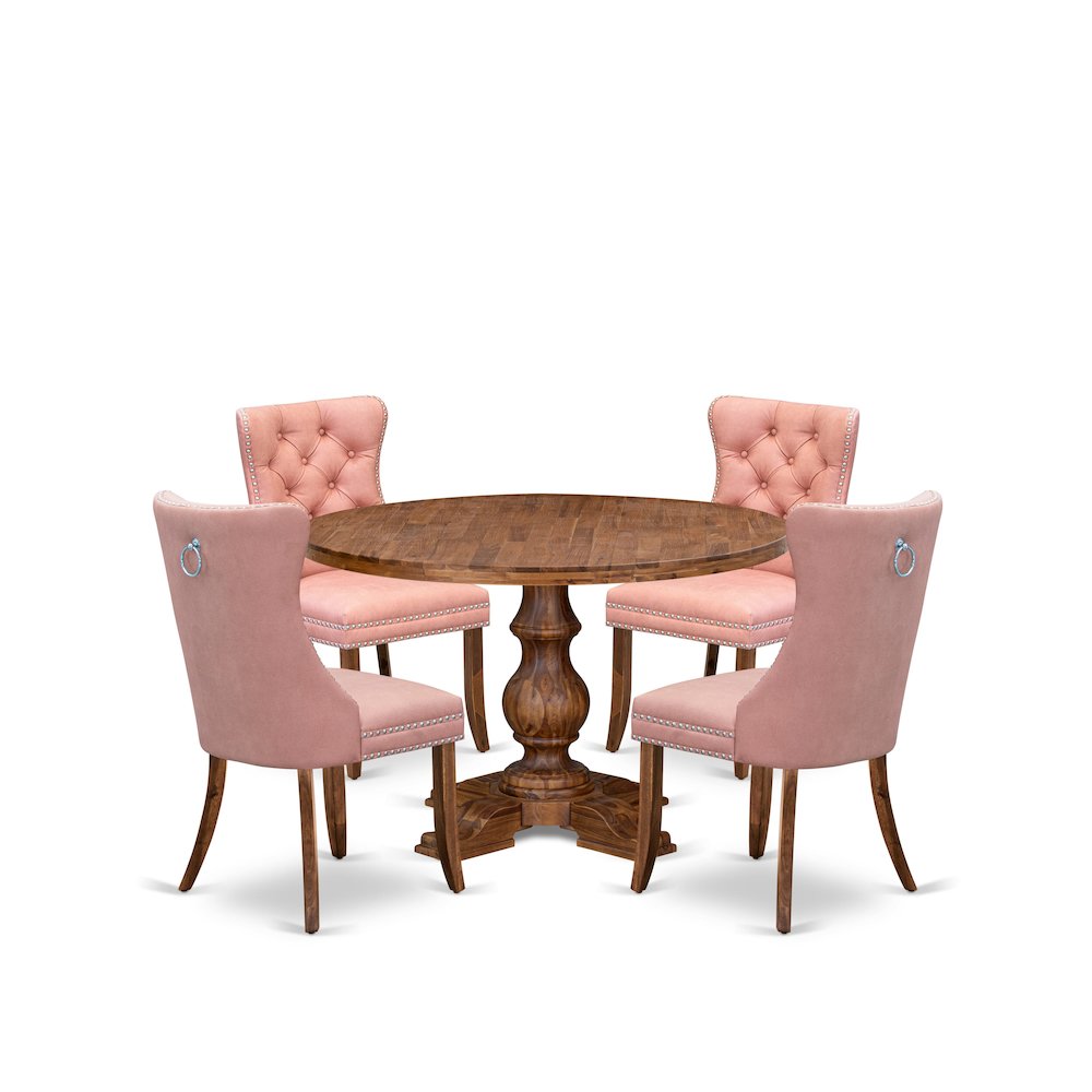 5-Pc Modern Dining Table Set Contain A Wood Table And 4 Beige Red Parson Chairs
