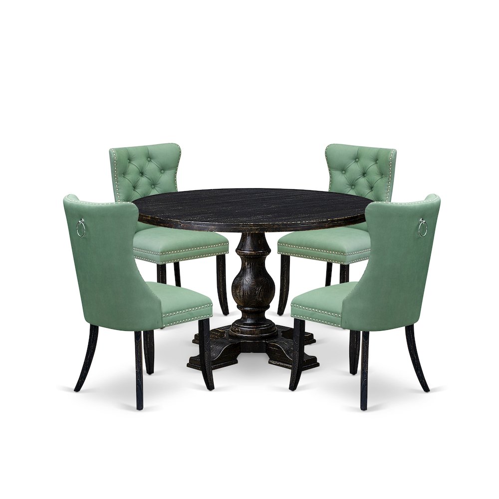 5 Piece Dining Set Consists Of 48″ Round Table In Willow Green Color