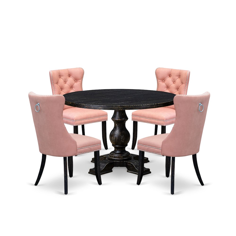 5 Piece Dining Set For 4 Consists Of 48″ Round Table In Beige Red Color