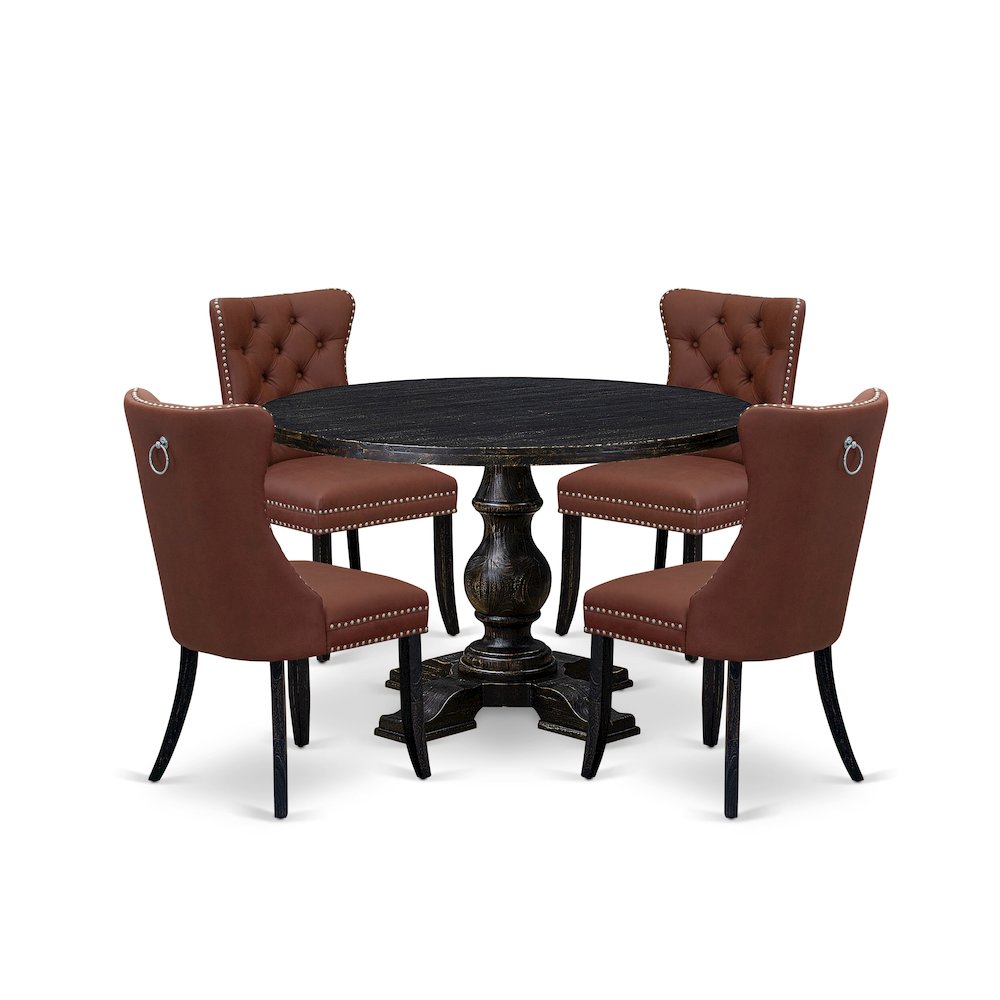 5 Piece Dining Table Set Consists Of 48″ Round Table In Burgandy Color
