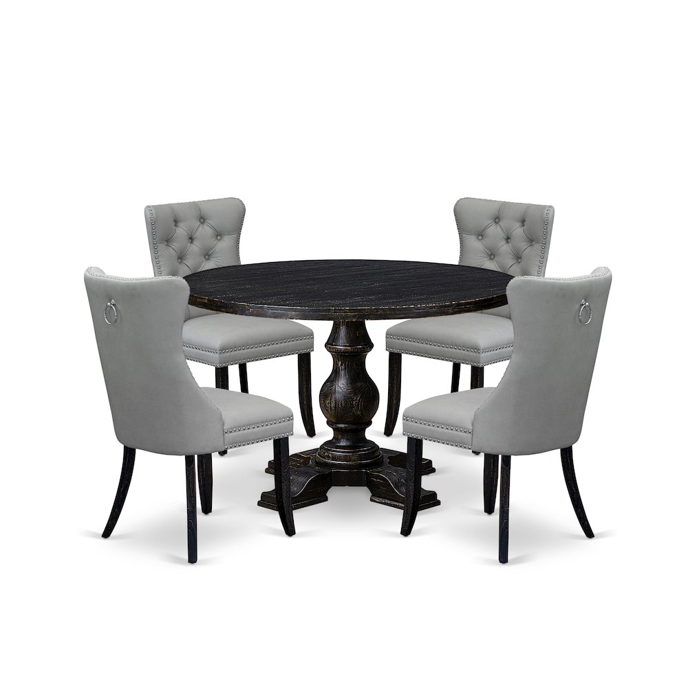 5 Piece Dining Table Set Consists Of 48″ Round Table In Light Gray Color