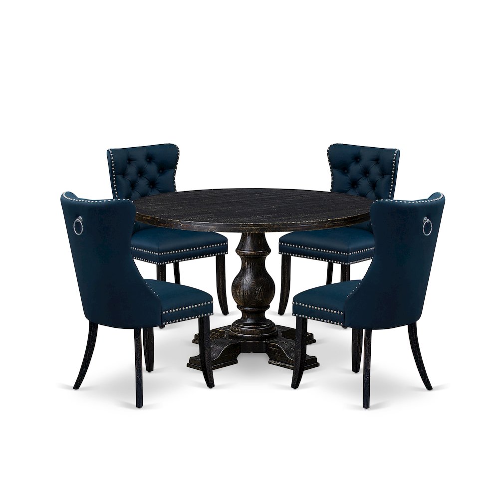 5 Piece Dining Table Set Consists Of 48″ Round Table In Navy Blue Color