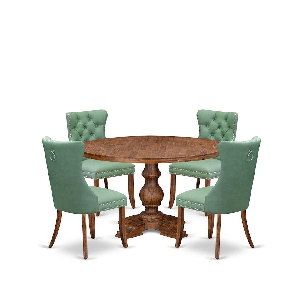 5-Pc Mid Century Dining Set Contain A Wooden Table And 4 Willow Green Chairs