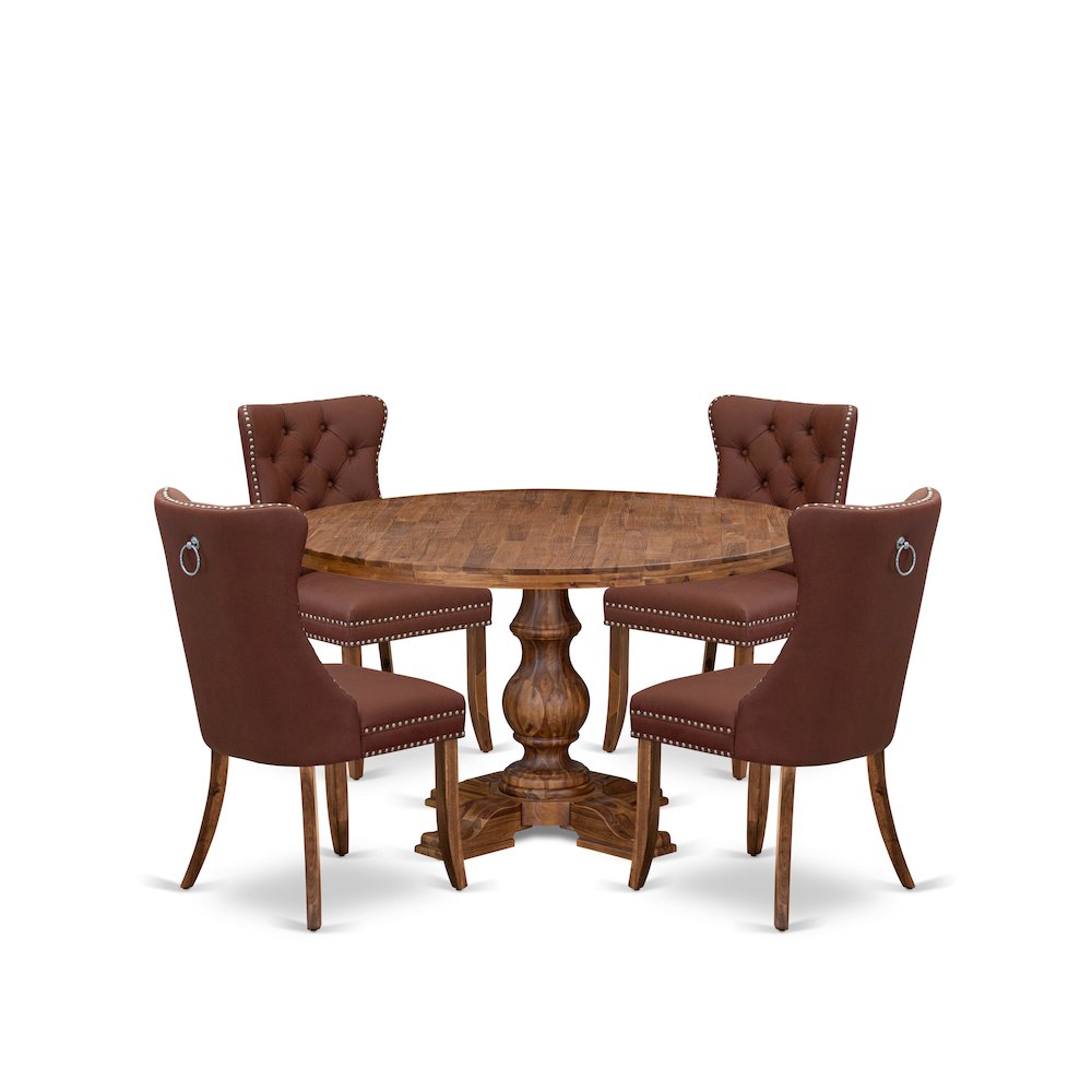 5-Pc Kitchen Table Set Contain A Wooden Table And 4 Burgundy Upholstered Chairs