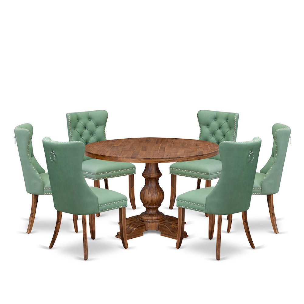 7-Pc Dining Set Include A Modern Dining Table And 6 Willow Green Chairs