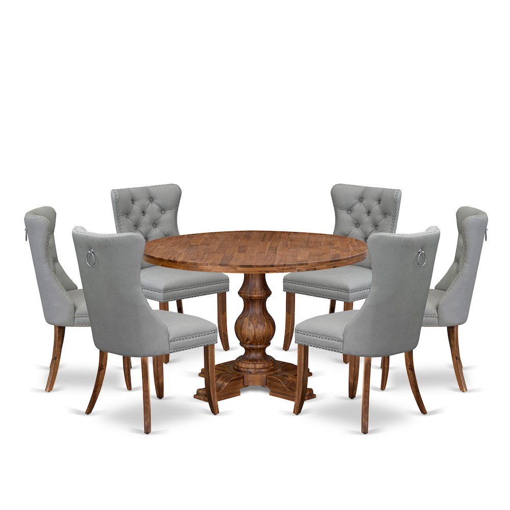 7-Pc Room Table Set Include A Modern Dining Table And 6 Light Gray Parson Chairs