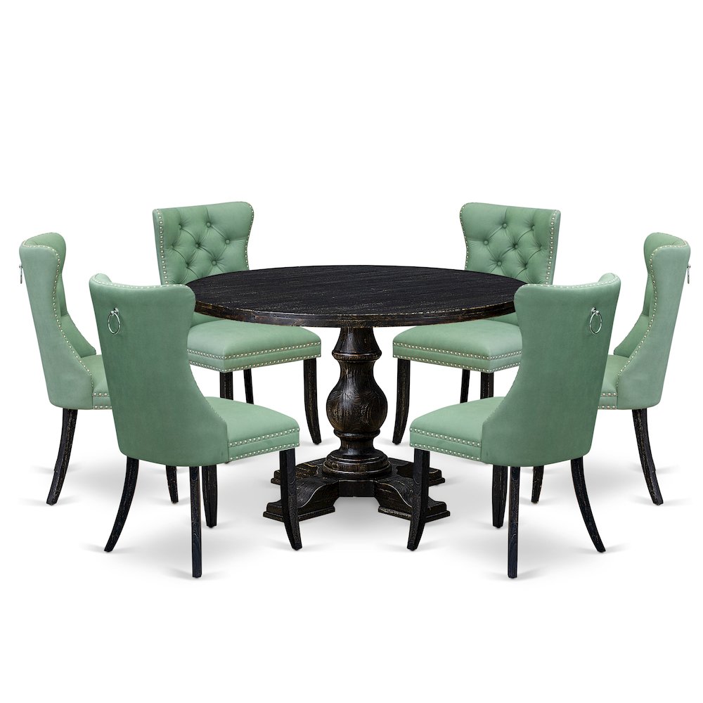 7 Piece Dinette Set Contains 48″ Round Table In Willow Green Color