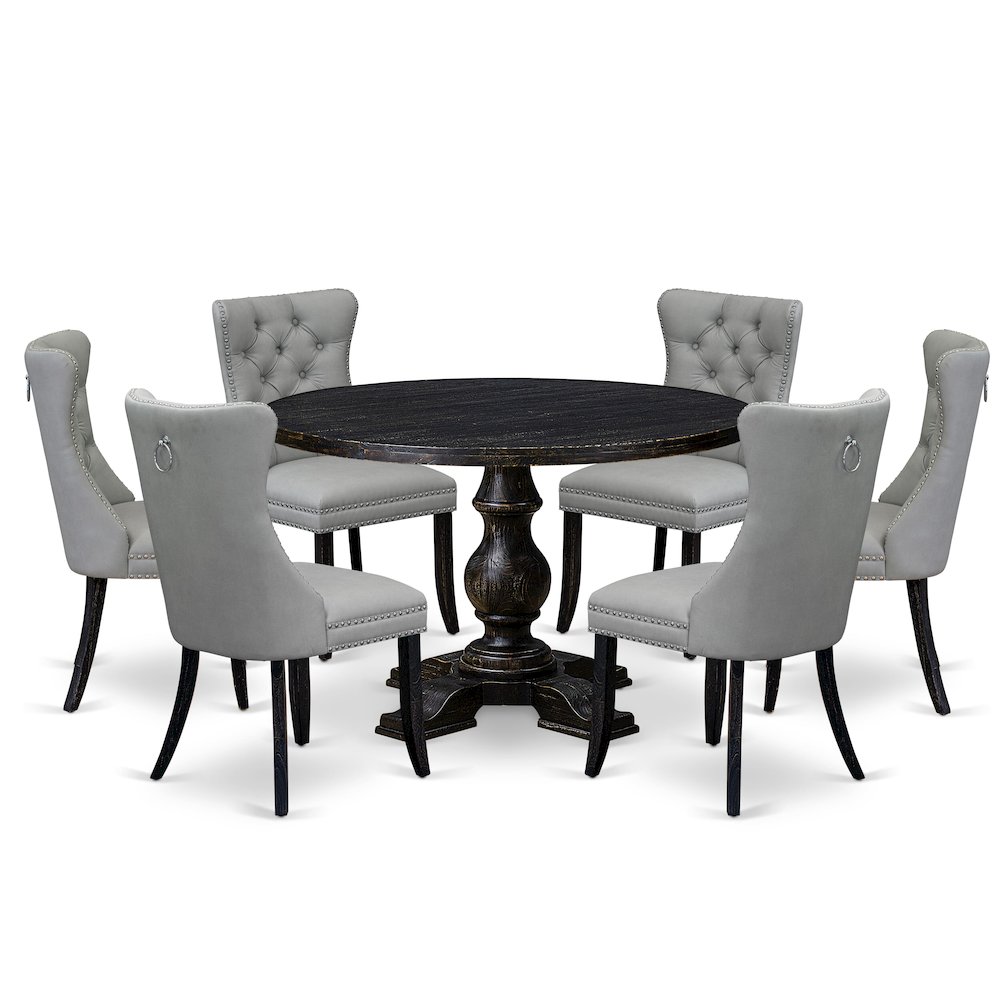 7 Piece Dining Table Set Contains 48″ Round Table In Light Gray Color