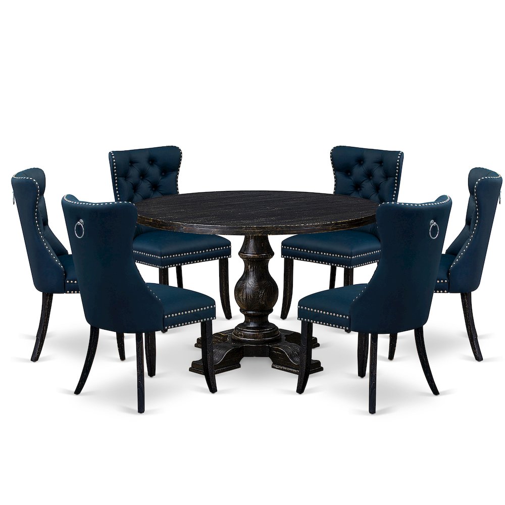 7 Piece Dining Table Set Contains 48″ Round Table In Navy Blue Color