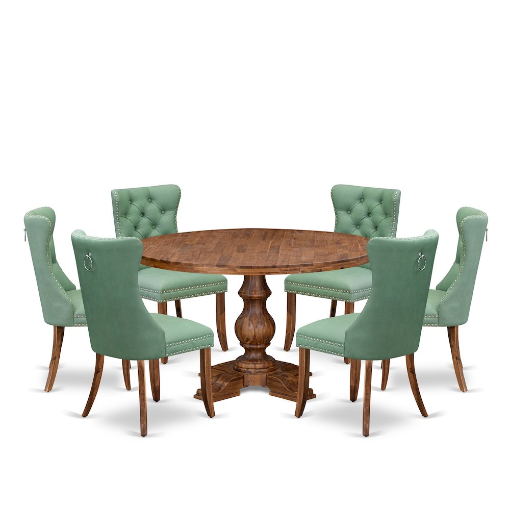 7-Pc Mid Century Dining Set Include A Dining Table And 6 Willow Green Chairs