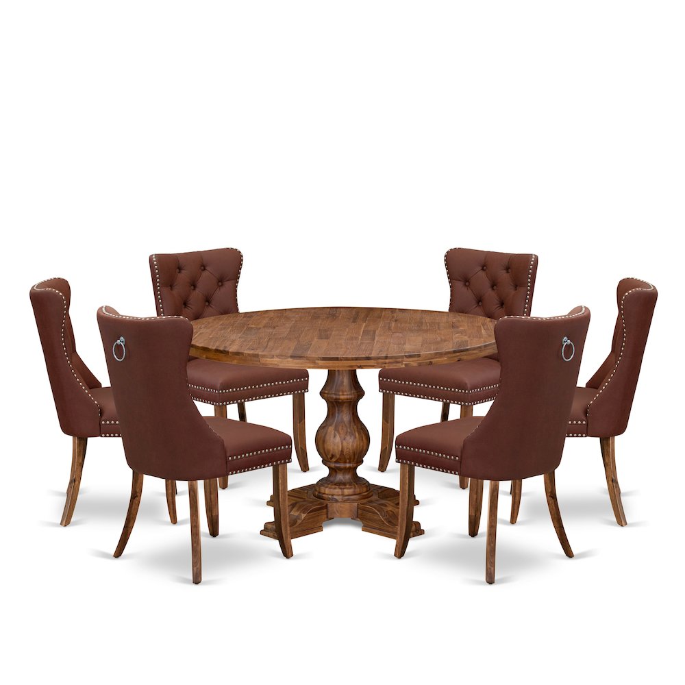 7-Pc Dining Set Include A Dining Table And 6 Burgundy Faux Leather Parson Chairs