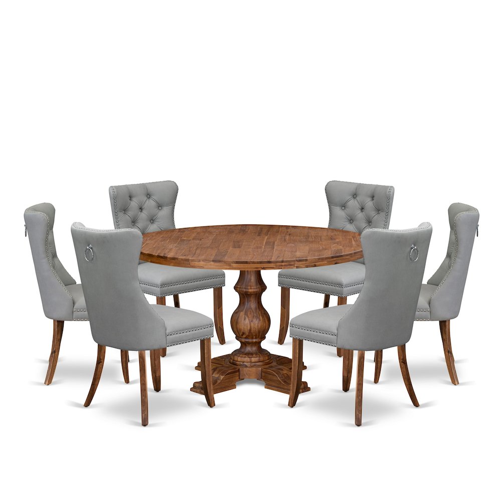 7-Pc Modern Dining Set Include A Dining Table And 6 Light Gray Parsons Chairs