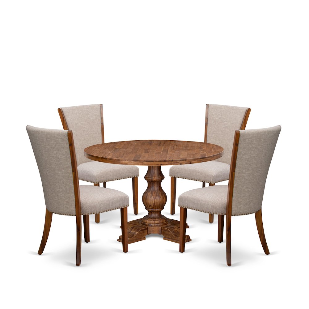 5 Piece Dining Set Consists Of 48″ Round Kitchen Table In Light Tan Color