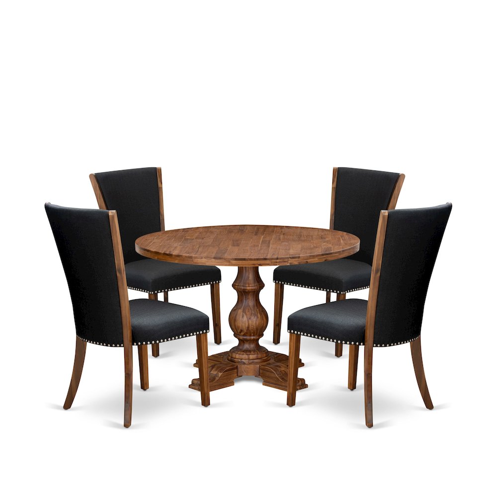 5 Piece Dining Table Set For 4 Includes 48″ Round Table In Black Color