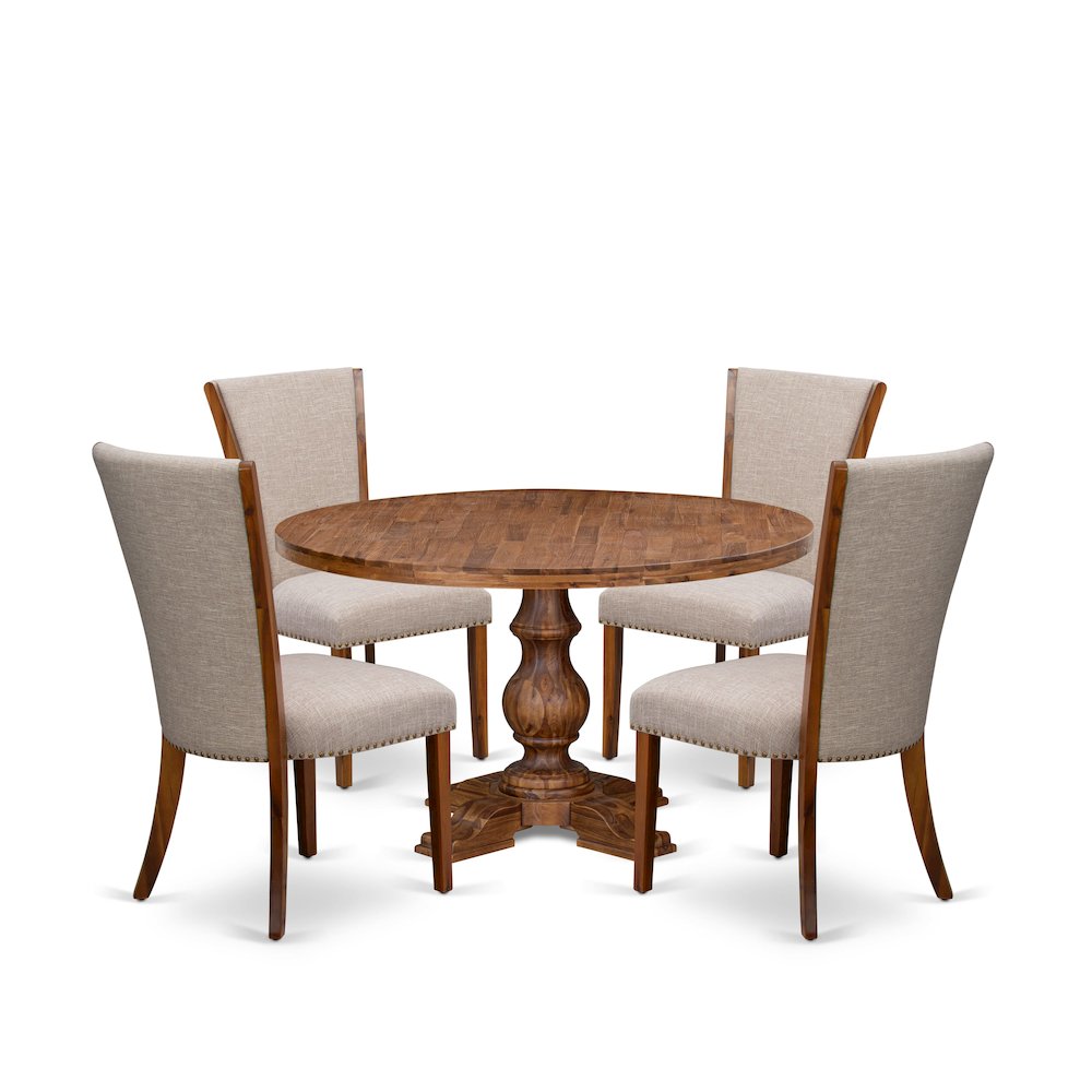 5 Piece Dining Table Set Contains 54″ Round Table In Light Tan Color