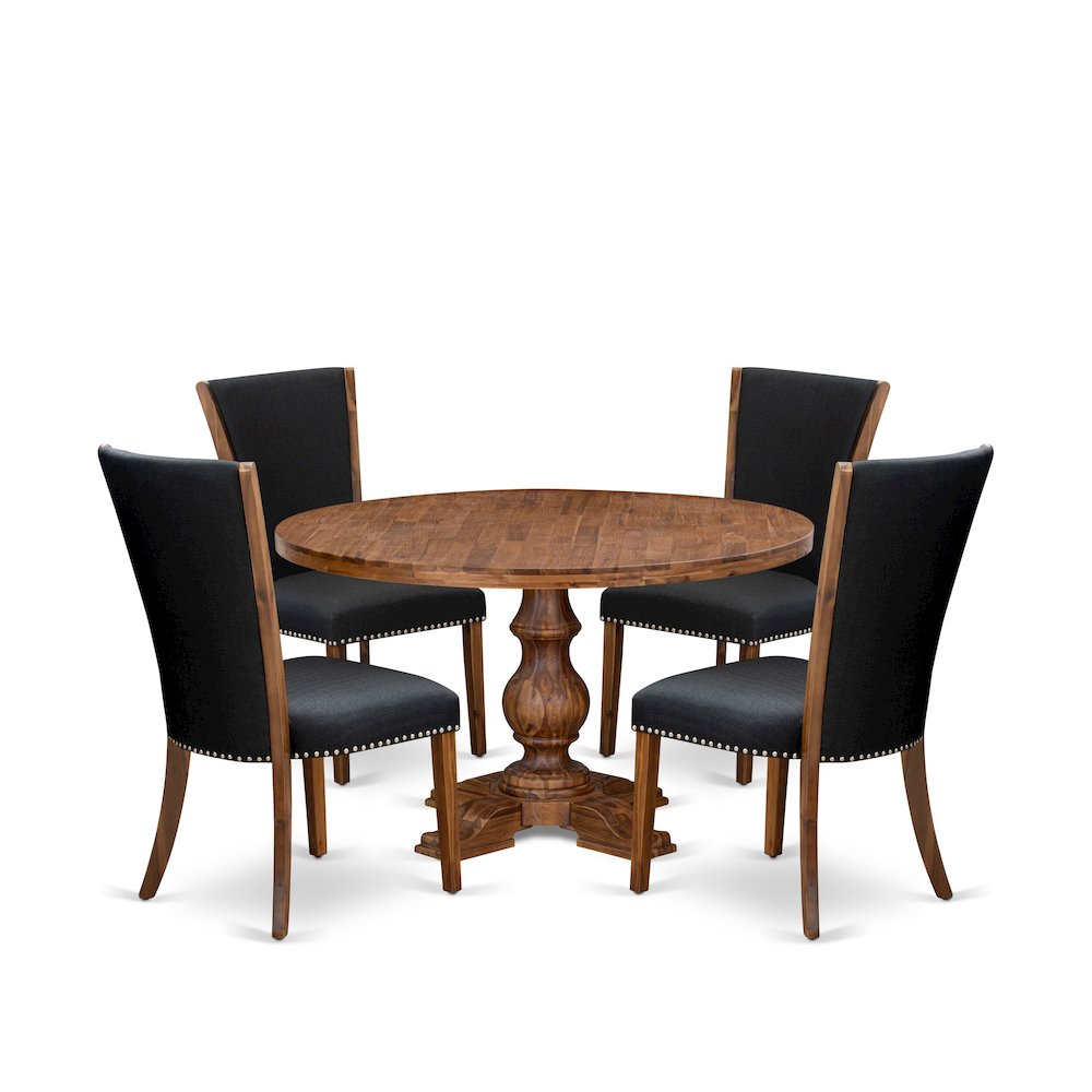 5 Piece Dining Table Set For 4 Includes 54″ Round Table In Black Color