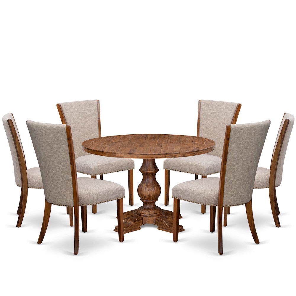 7 Piece Kitchen Table Set Contains 48″ Round Table In Light Tan Color