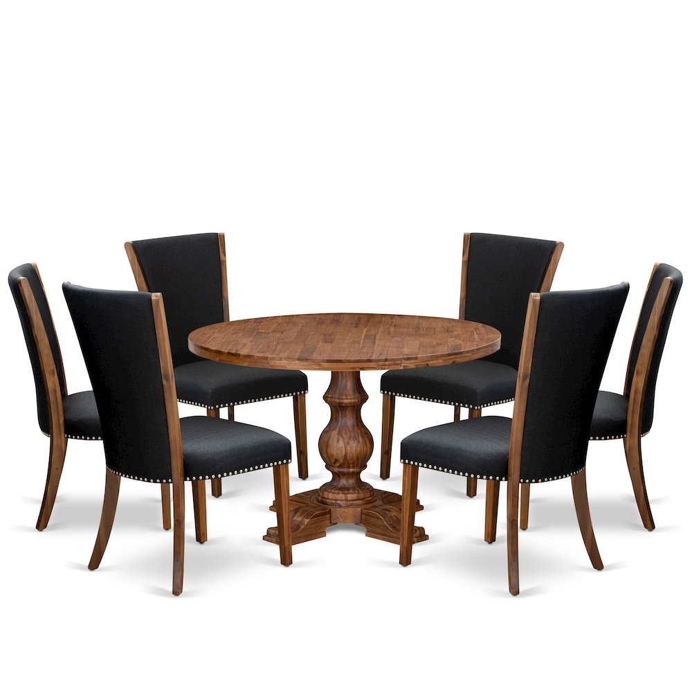 7 Piece Kitchen Table Set Includes 48″ Round Table In Black Color